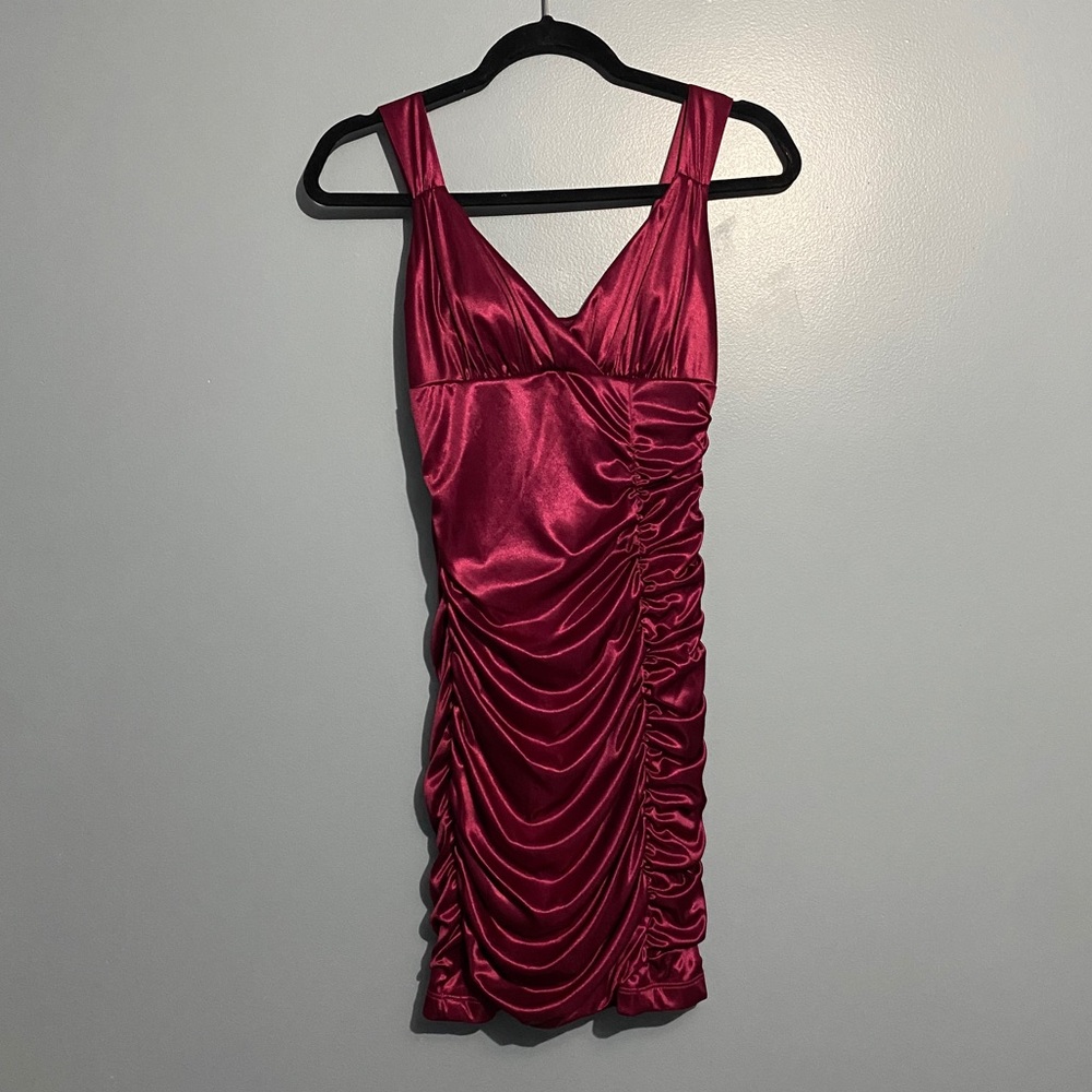 Silky stretchy maroon dress